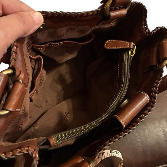 Fossil Patchwork Multicolored Purse With Zipper, Side Pockets. Brown Trim/straps - Picture 11 of 12